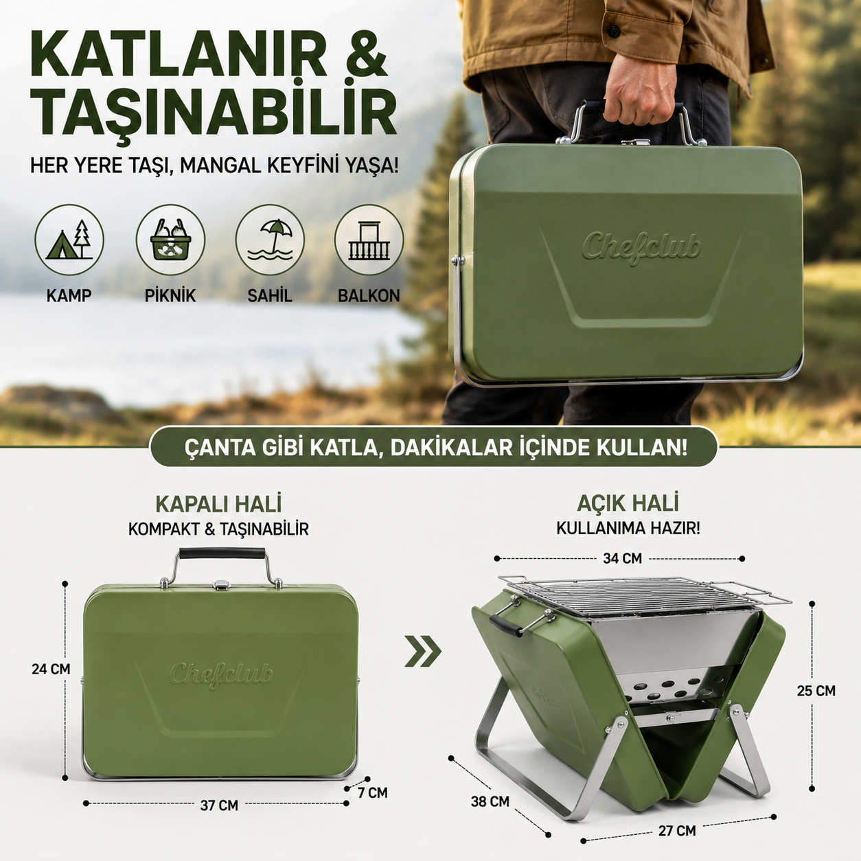 Portatif Taşınabilir Mini Mangal BBQ